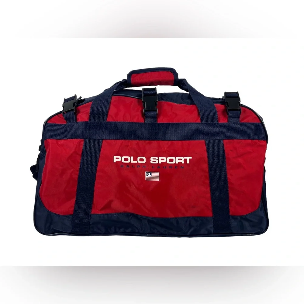 Polo Sport Ralph Lauren Spell Out Colorblock Duffel Gym Gag Vintage 90s Red USA